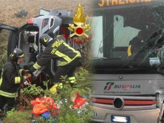 Incidente su provinciale Solomeo, auto contro bus, due persone incastrate